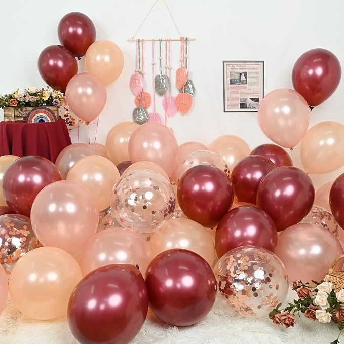 Balloons Burgundy Rose Gold, 60 Packs 12 Inches Wine Red Champagne Latex - Image 3