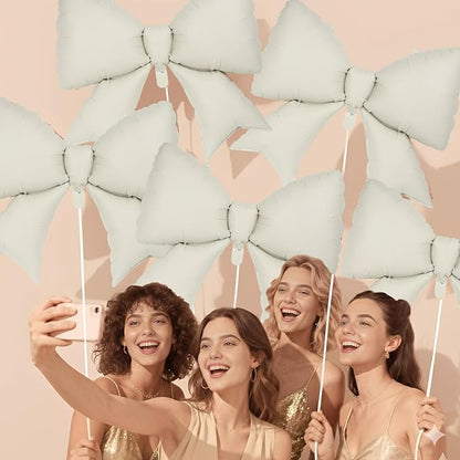 6 Pcs Beige Bow Balloons for Girls, 38 Inch Bow Foil Balloons, Bows Gender - Image 7