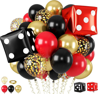 Red Black Gold Balloon, 22 Inch Dice Foil Balloons, Metallic Gold Confetti by BIAPIAN