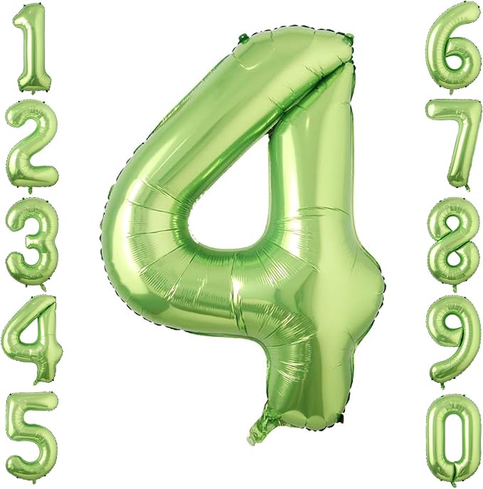Light Green Number 4 Balloon 40 Inch, Shiny Metallic Foil Party Supplies | by Unknown