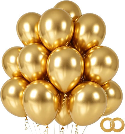 100pcs Gold Metallic Balloons 12 inch Chrome Latex Round Helium balloon | Gold by ASIYUHY