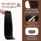 GOO GOO Clip in Hair Extensions Real Human Hair, Remy Human Hair Extensions Clip ins for Women, Natural Human Hair, 14inch 130g 9Pcs, 1 Jet black