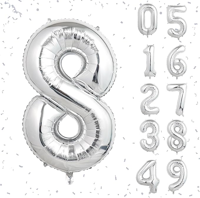 40 Inch Silver Number Balloons, Helium Mylar Foil Number Balloons by Unknown