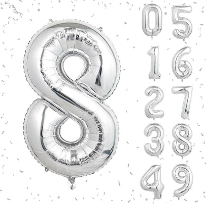 40 Inch Silver Number Balloons, Helium Mylar Foil Number Balloons by Unknown