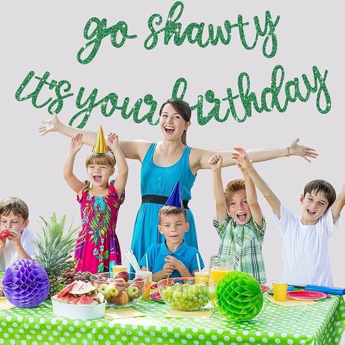 BEISHIDA Glitter Green Pre-Strung Go Shawty It's Your Birthday Banner Decor | - Image 6