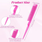 3 Row Hair Comb for Natural Detangling, 4PCS Rat Tail Styling Comb Set Nylon Bristle Unbraider Teasing Combs for Defining Curls and Sectioning Hair