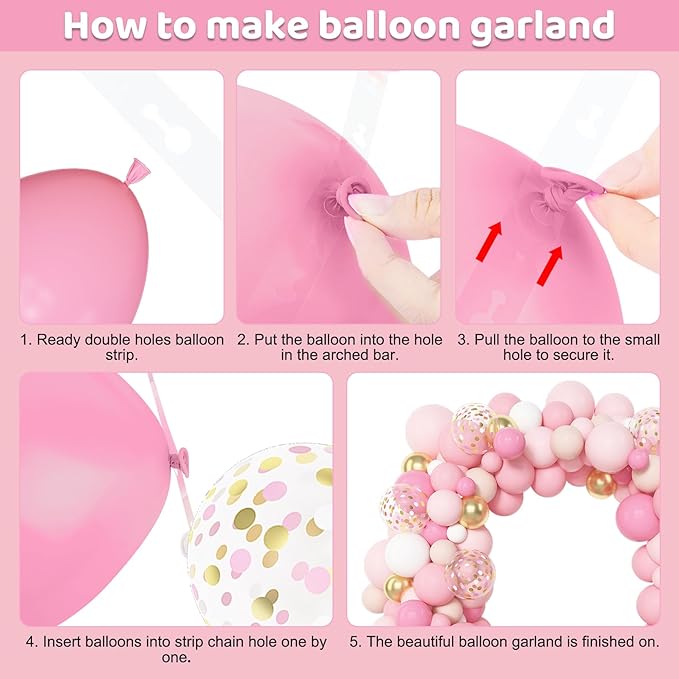 Amandir 144Pcs Pink Balloons Garland Arch Kit | Light Pink Gold White Confetti - Image 5