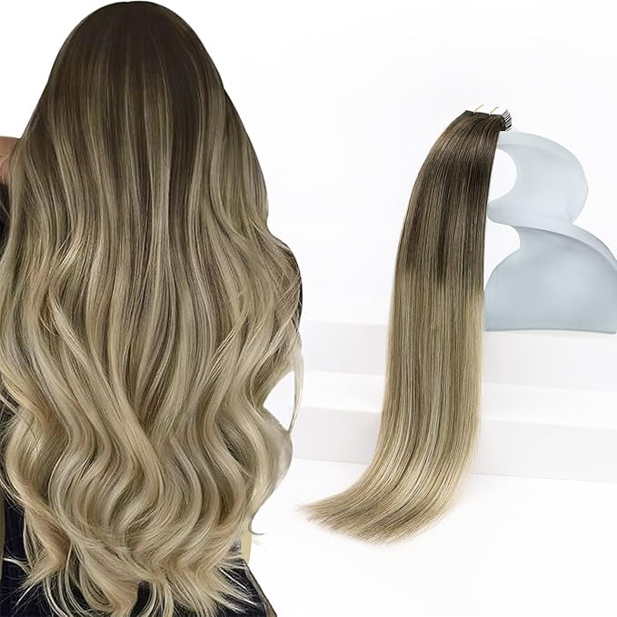 Sunny Hair Tape in Hair Extensions Human Hair Brown Balayage Blonde Tape in Extensions 24 Inch Real Hair Extensions Tape in 20Pcs 50g