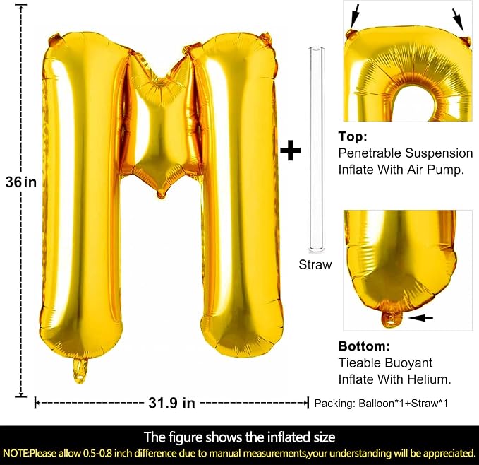 Lovoir 40 Inch Large Gold Letter M Balloons Big Size Jumbo Mylar Foil Helium - Image 2
