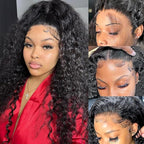 SOSATISFY 13x6 Deep Wave Lace Front Wigs Human Hair 200 Density Deep Wave Frontal Wigs Human Hair HD Lace Curly Wigs for Black Women Pre Plucked with Baby Hair Curly Lace Front Wig 22 Inch