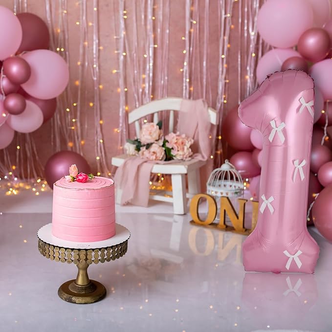 40 Inch Number Balloons with Bow Coquette Birthday Decorations Giant Number 1 - Image 5