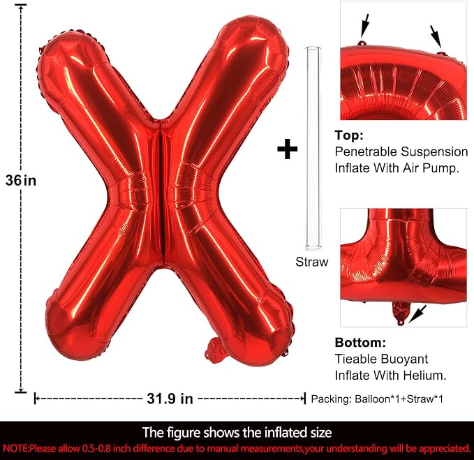 Lovoir 40 Inch Large Red Letter X Balloons Big Size Jumbo Mylar Foil Helium - Image 2