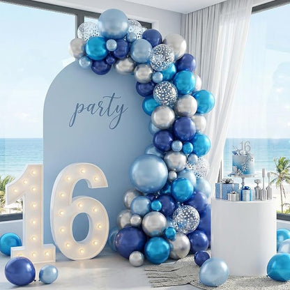 Paready Blue Silver Balloons Set, 12 Inch Confetti Silver Pearl Dark Blue Latex - Image 4