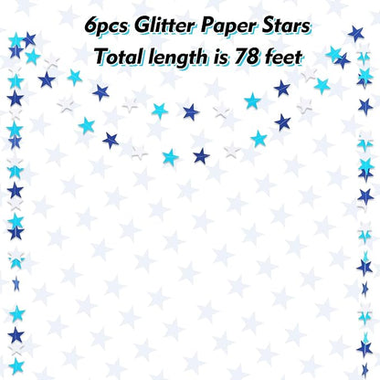 BEISHIDA 6Pcs Navy Blue and White Star Garland Decor Twinkle Paper Star - Image 2