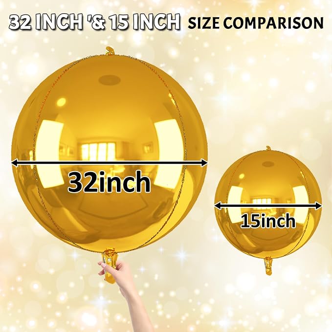 Gold Round Foil Balloons 32 Inch 5 Pcs 4D Ball Balloons Metallic Golden Balloon - Image 6