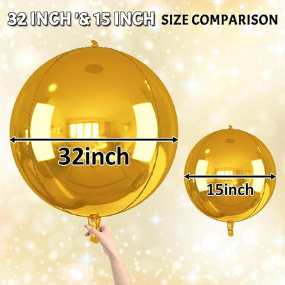 Gold Round Foil Balloons 32 Inch 5 Pcs 4D Ball Balloons Metallic Golden Balloon - Image 6