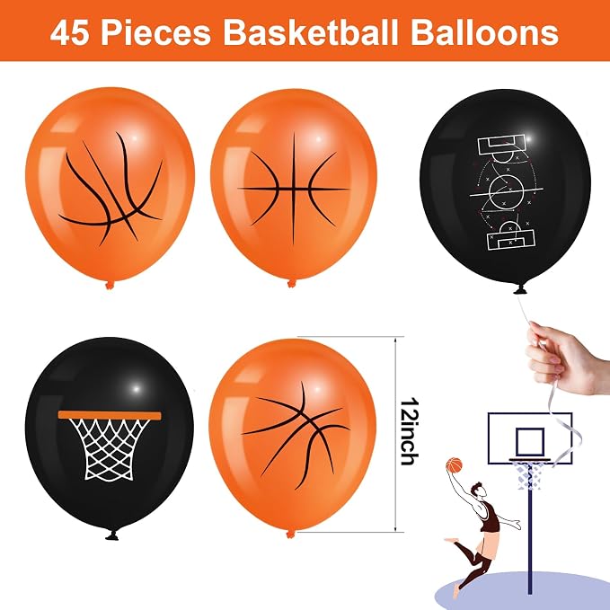 Censen 45 Pieces Basketball Balloons Party Decorations 12 Inch Basketball Latex - Image 2