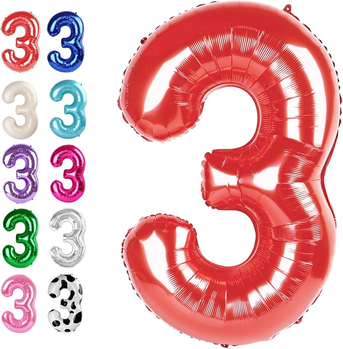 Red Number 3 Balloon 40 inch, Balloon numbers party supplies, deco photo shoot by Upgesy