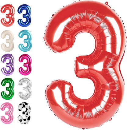 Red Number 3 Balloon 40 inch, Balloon numbers party supplies, deco photo shoot by Upgesy