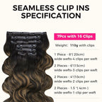 Lashey Seamless Clip in Hair Extensions Human Hair Natural Black Mixed Chestnut Brown 110g 7pcs 18 Inch Body Wave Hair Extensions Clip ins with PU Weft Soft Invisi Edge