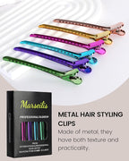 Professional Hair Clips for Styling Sectioning 12 pcs Anti-Slip No-Trace Duck Billed Hair Clips Rustproof Metal Alligator Curl Clips for Salon & Makeup,Mix color