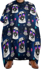 Extra Long Professional Salon Cape, Haircut Apron Galaxy Pug with Cool Glass Hair Cutting Gown for Styling Hair Cut Hairdresser