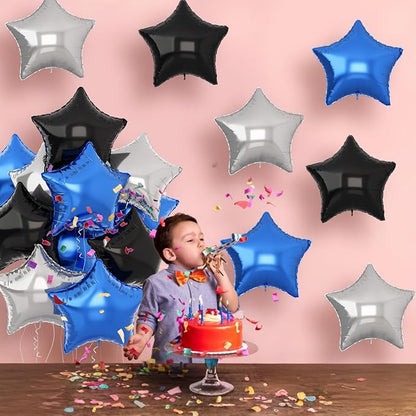 Blue Black Star Balloons Helium, 18Inch Silver and Blue Stars Shape Foil Balloon - Image 3