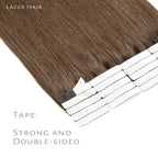 Lacer Tape in Hair Extensions Human Hair Tape Attached Skin Weft Invisible Double Side 14 Inch Chocolate Brown Hair Extensions Tape in 20pcs/set