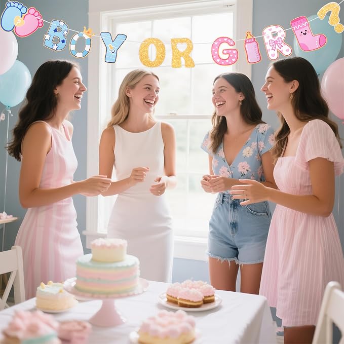 Boy or Girl Banner Baby Gender Reveal Decorations, Pre-Strung Cute Boy or Girl - Image 6