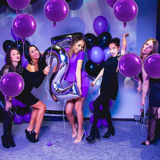 TONIFUL 30Pcs 18 Inch Large Purple Round Shape Foil Balloons Big Purple Circle - Image 6