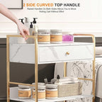 Salon Rolling Trolley with Lockable Wheels Barber Cart with Storage Drawer Mobile Hair Station Cabinet for Beauty Makeup Esthetician Spa Massage (White Marble-one Drawer-Two Shelves)