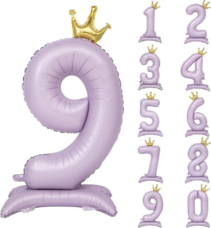 Standing Purple Crown Number 9 Balloon 40In Pastel Purple Crown 9 Balloon | by YOIOZAIZAI