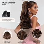 24 Inch Ponytail Extension, Clip on Ponytails for Women, Long Curly Wavy Ponytail Extensions for Women, Synthetic Layered Pony Tails Hair Extensions (Color: Brown with Blonde Highlights)