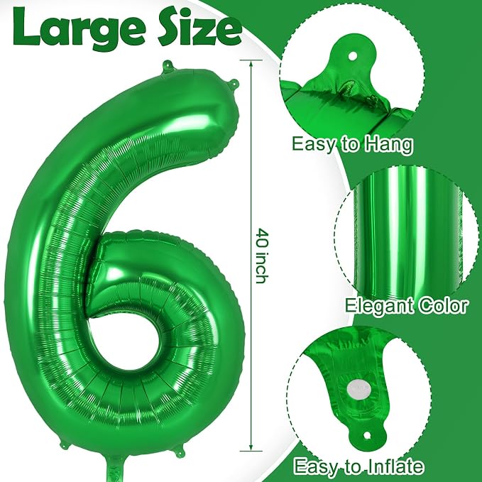 Dark Green Number 6 Balloon 40 Inch, Big Large Foil Helium Number Balloons - Image 3