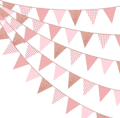 Dusty Rose Pink Buffalo Plaid Rose Gold Party Decorations Pennant Banner Flag by pinkblume
