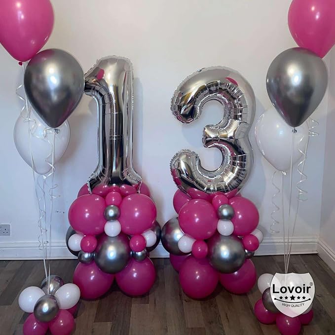 Silver 13 Number Balloons, 40 Inch Giant Number 13 Balloons Foil Mylar Helium - Image 5