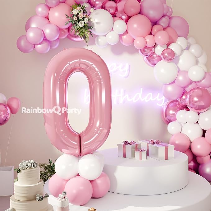 RainbowQ Pink 0 Balloon Number 40 Inch 0-40 Foil Large Balloons | Big Mylar 0 - Image 5