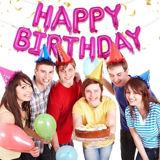 PIGETALE Happy Birthday Banner, 16 Inch Mylar Foil Letters Sign Bunting Happy - Image 3
