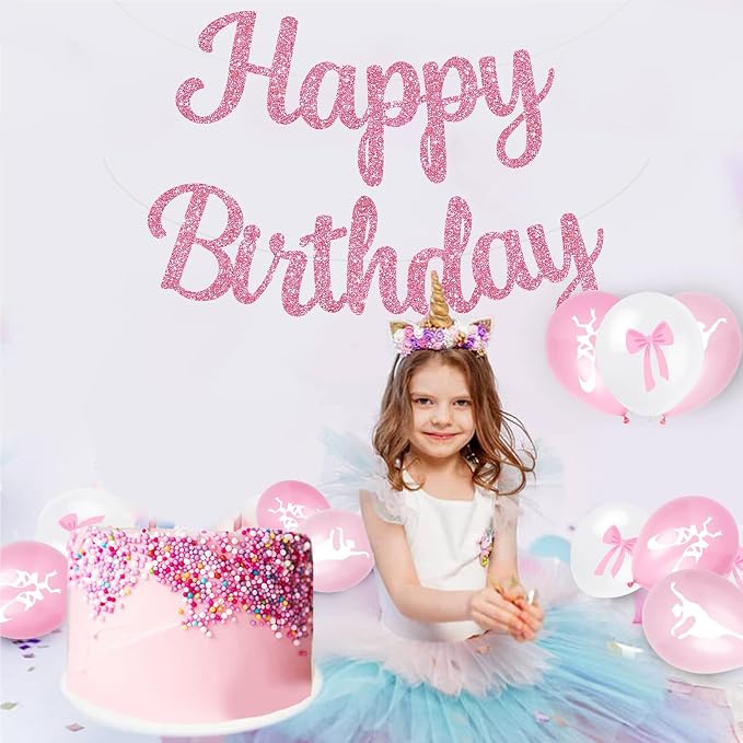 BEISHIDA Glitter Pink Happy Birthday Banner Party Decoration NO DIY, 10Feet | - Image 4
