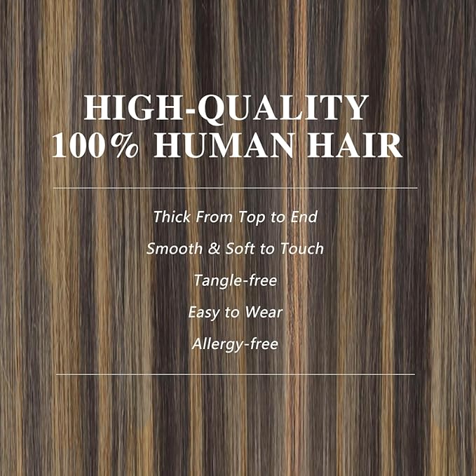 Straight Clip In Hair Extensions Real Human Hair 8Pcs Clip In Balayage Dark Brown to Chestnut Brown Human Hair Extensions with 18Clips Lace Weft 120g 14inch