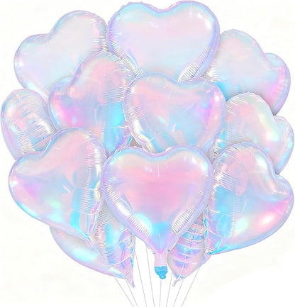 TONIFUL 30 Pcs Iridescent Heart Balloons 18 Inch Heart Shape Foil Balloon | by TONIFUL