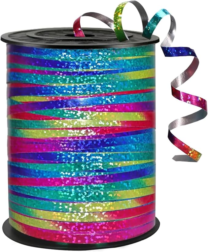 500 Yards Rainbow Color Ribbon - 5mm Width Curling Crimped Shiny Ribbon by WFAUIBR