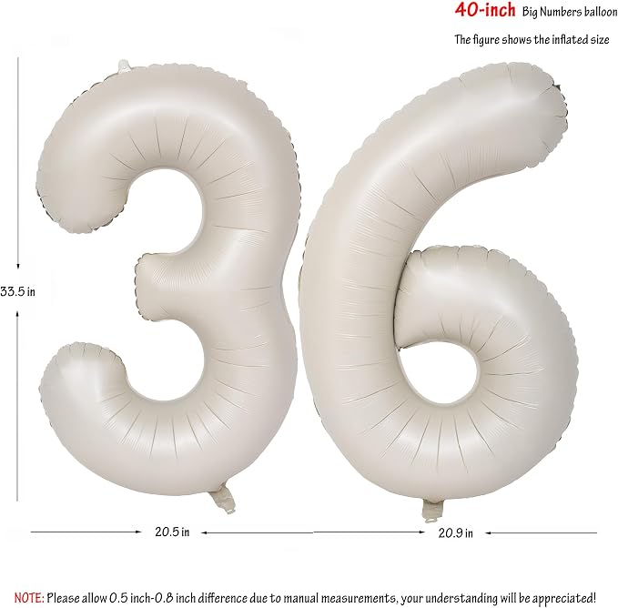 40 In Cream white Number Balloons Helium Foil Mylar Balloon Digital 36 | - Image 2