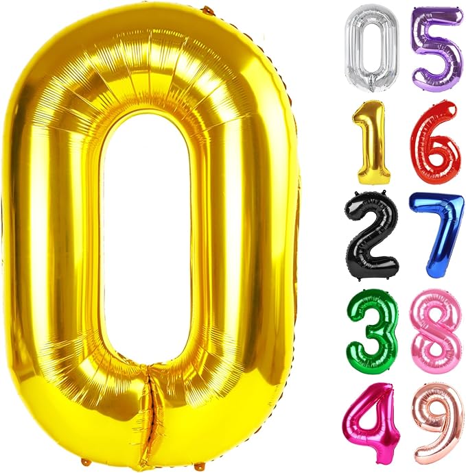 Gold Number 0 Balloon 40 Inch, 0th Birthday Party Decorations Men Women | Foil by IWERP