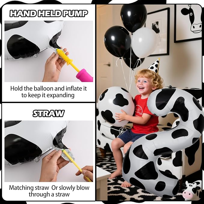 40 Inch Cow Print Number 2 Balloons, Birthday Party Aluminum Foil Balloon - Image 3
