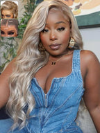KLAIYI Ombre Ash Blonde Loose Body Wave Pre Everything Glueless 13x4 Lace Front Wigs Human Hair Balayage Precut Pre Plucked Bleached Bye Bye Knots 30S Ready to Wear and Go Wig Beginner Friendly 26Inch