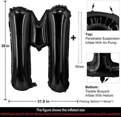Lovoir 40 Inch Large Black Letter M Balloons Big Size Jumbo Mylar Foil Helium - Image 2