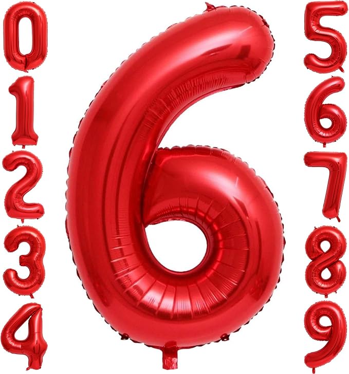 Red 6 Number Balloons, 40 Inch 6 Balloons Foil Mylar Helium Big Red 6 Balloon by BBPOOL