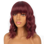 Short Bob Wigs with Bangs for Women Loose Wavy Wig Curly Wavy Shoulder Length Bob Synthetic Cosplay Wig for Girl Colorful Costume Wigs (Auburn)
