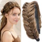 DIGUAN Wide Messy Braided Headband With Teeth Synthetic Hair Plaited Headband High Elasticity Braids Chunky Fishtail Braided Hair Band Hairpiece for Girls Women Beauty Accessory (Claybank)
